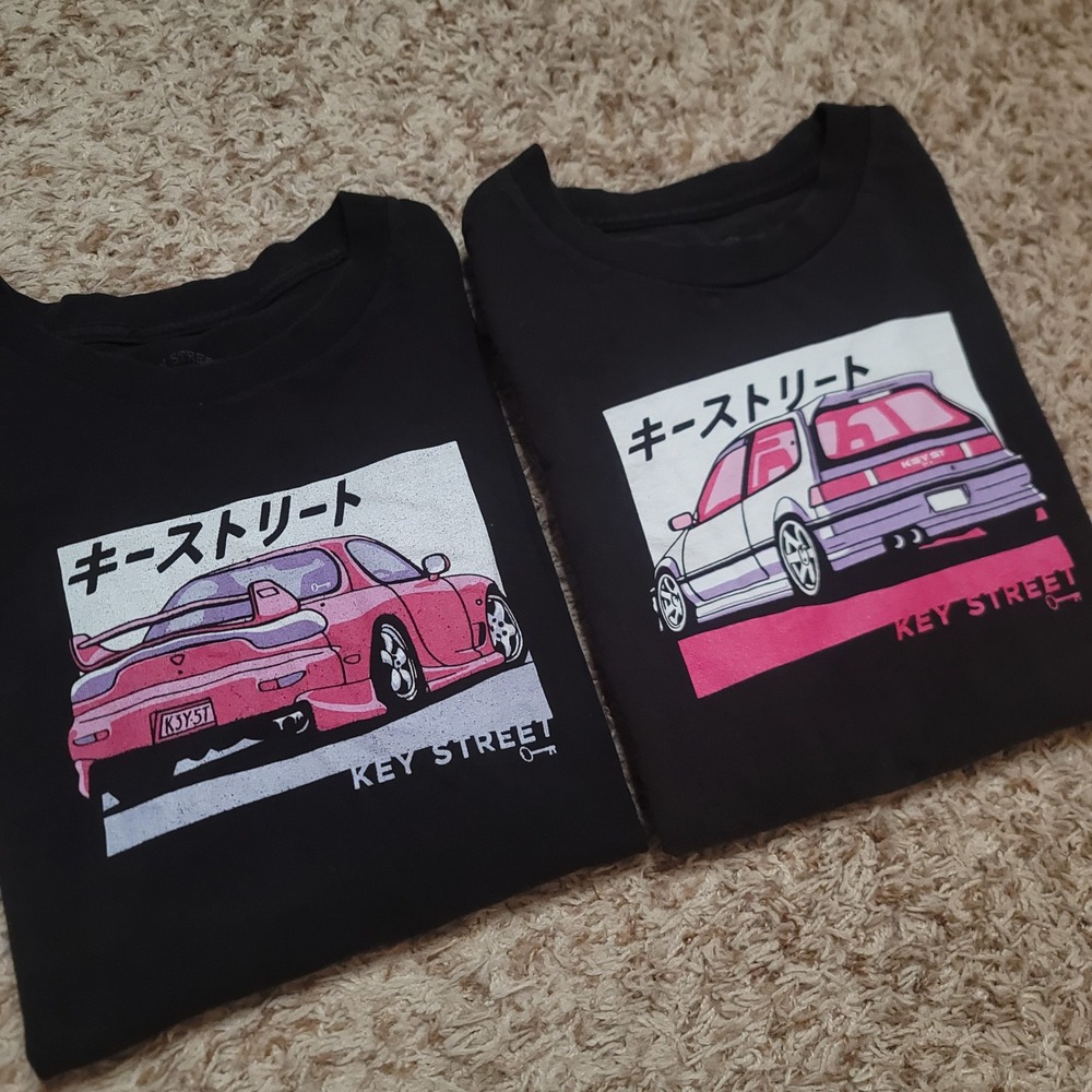 Key Street Shirt Mens Small Black JDM Car Graphic Japanese Katakana Tee Lot of 2